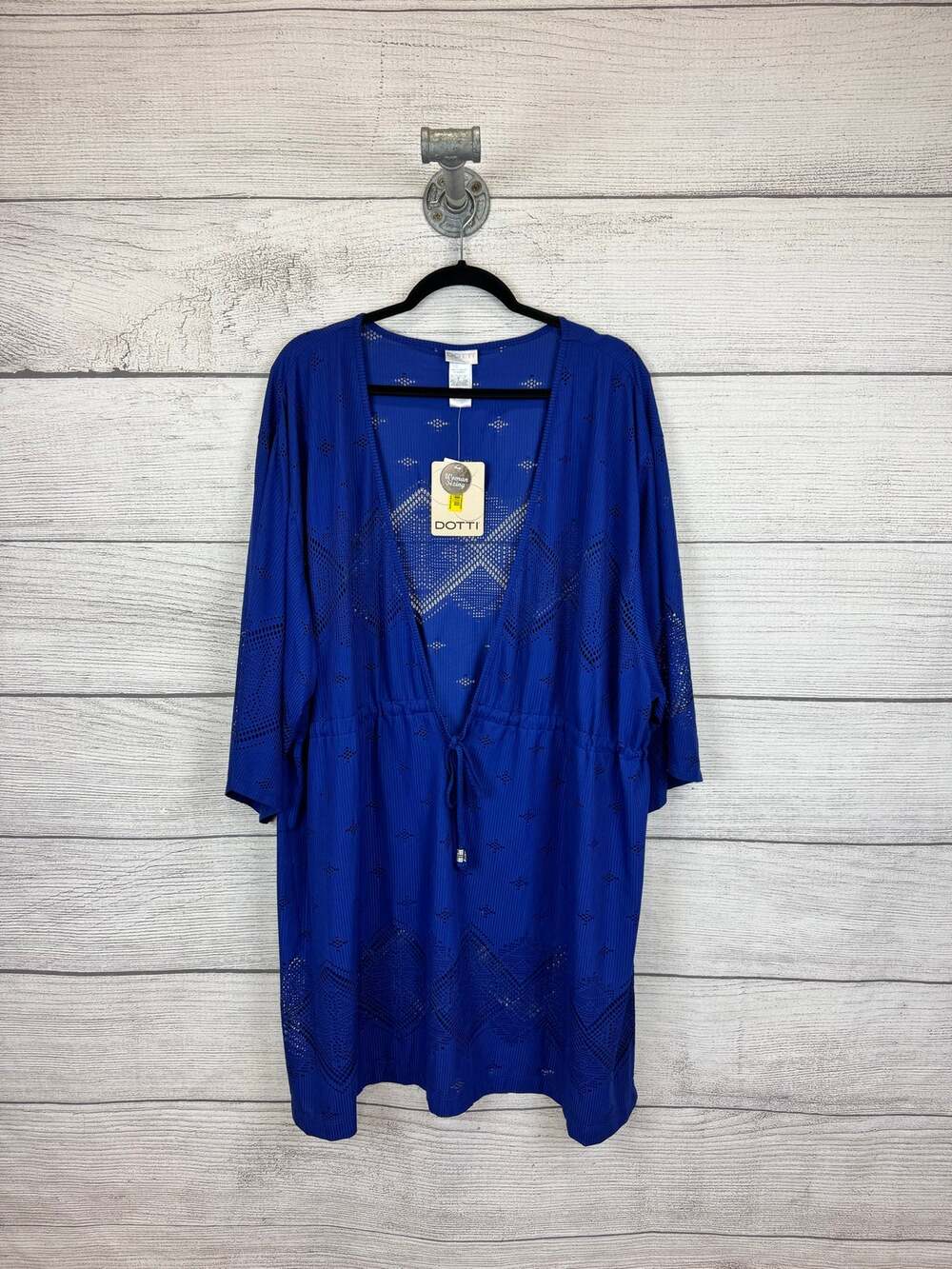 Dotti Plus Size Blue Perforated V-Neck Swim Cover-Up Dress Size 3X